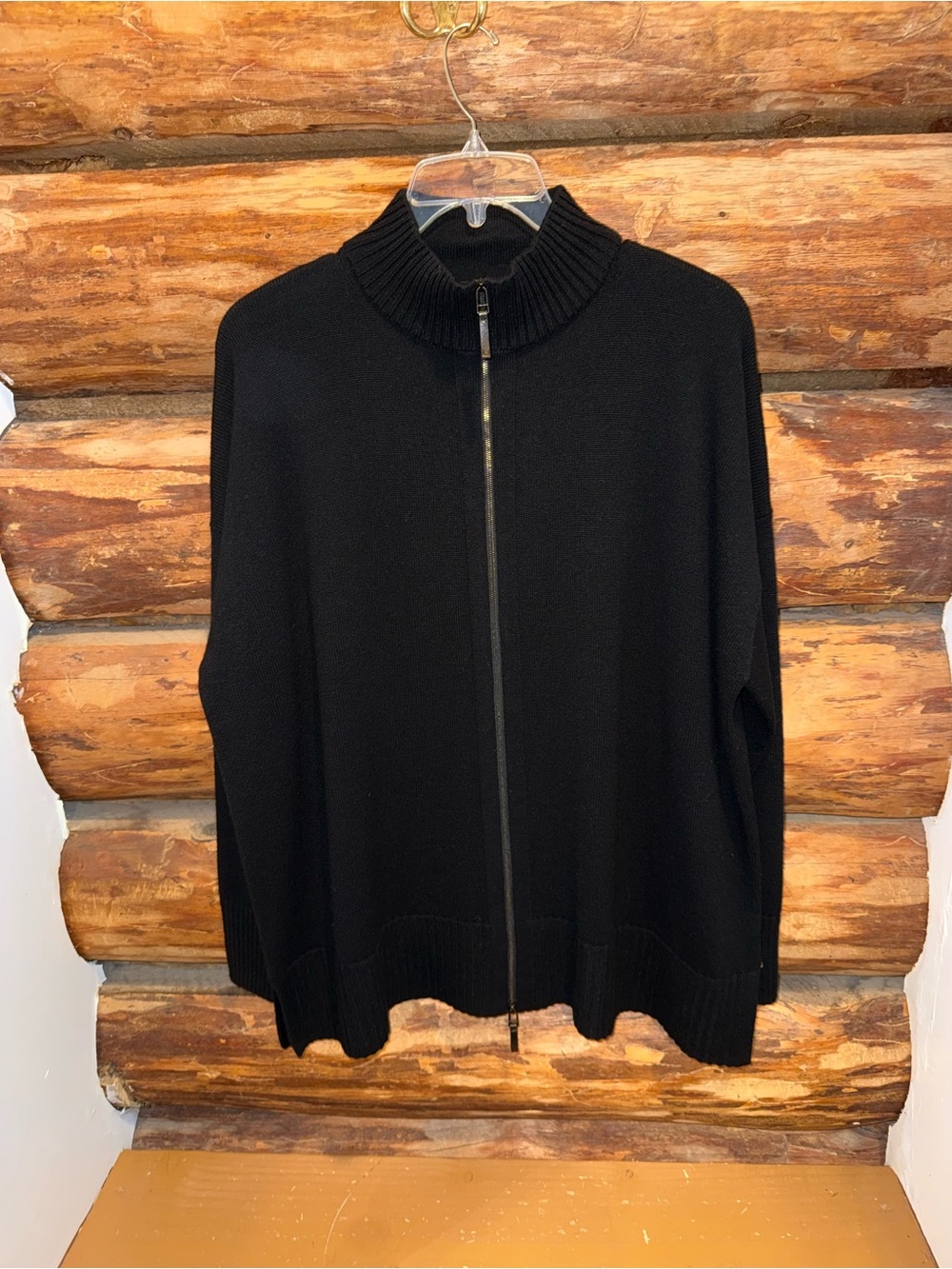 🖤NWOT Lafayette 148 New York Black Full-Zip Ribbed Cashmere Sweater XXL